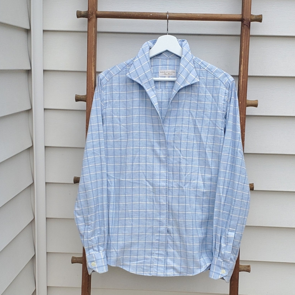 Women’s Light Blue Gingham Button-Down Shirt - Picture 2 of 5